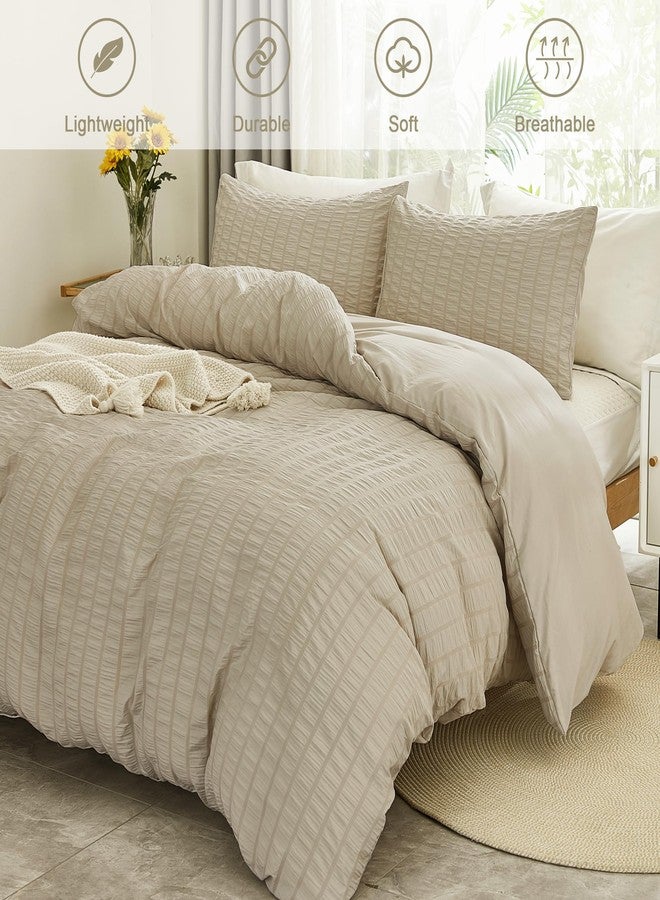 AveLom Beige Seersucker Duvet Cover Set King Size (104 x 90 inches), 3 Pieces (1 Duvet Cover + 2 Pillow Cases), Ultra Soft Washed Microfiber, Textured Duvet Cover with Zipper Closure, Corner Ties - Image 2